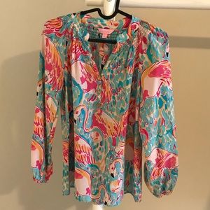 Lilly Pulitzer Silk Elsa Flamingo Blouse